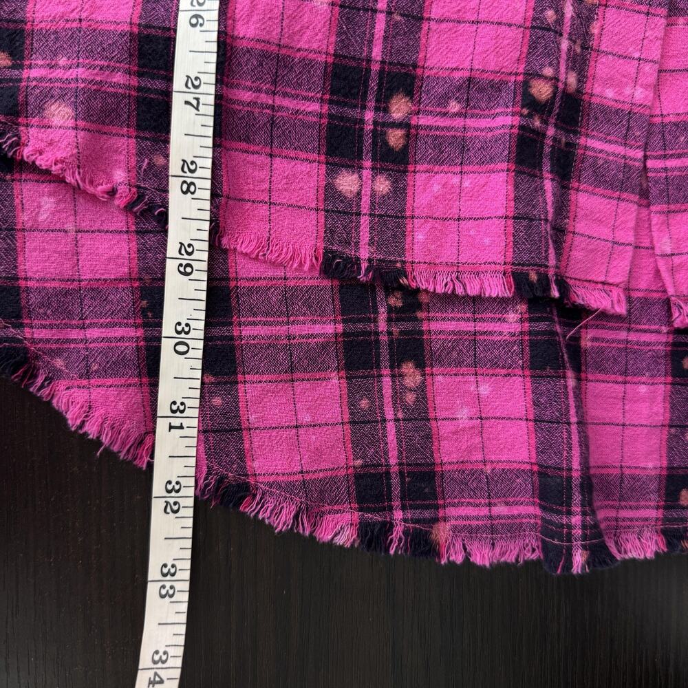 Desigual Shirt Womens Small Plaid Studded Flannel Graphic Patch Grunge Pink - Picture 13 of 14